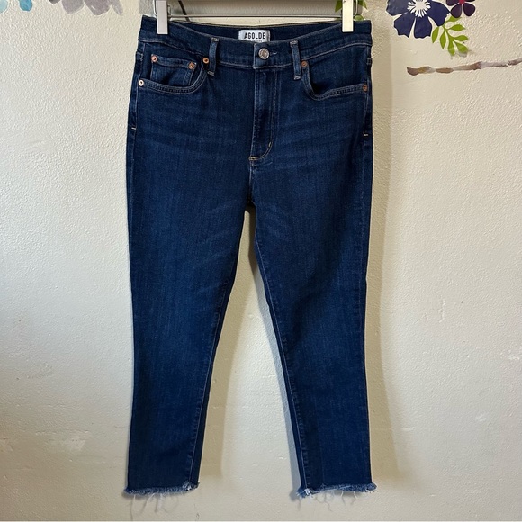 Agolde Sophie High Rise Skinny Crop Jeans in Reverb Raw Hem Size 30 - Picture 1 of 12
